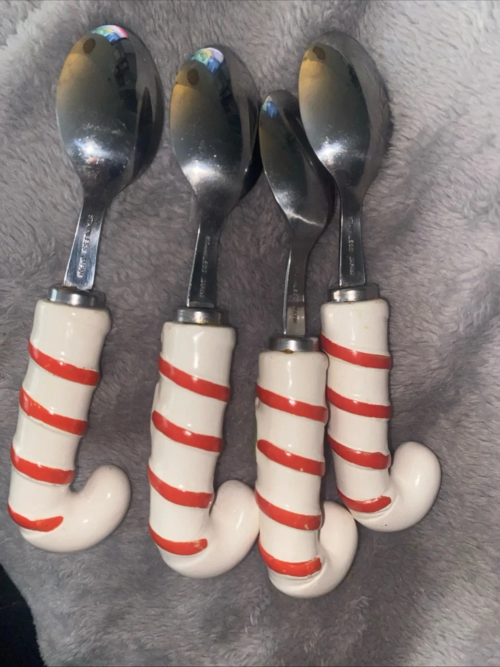 VTG Made In Japan Candycane Handles Stainless Steel Condiments Spoons Set Of 4